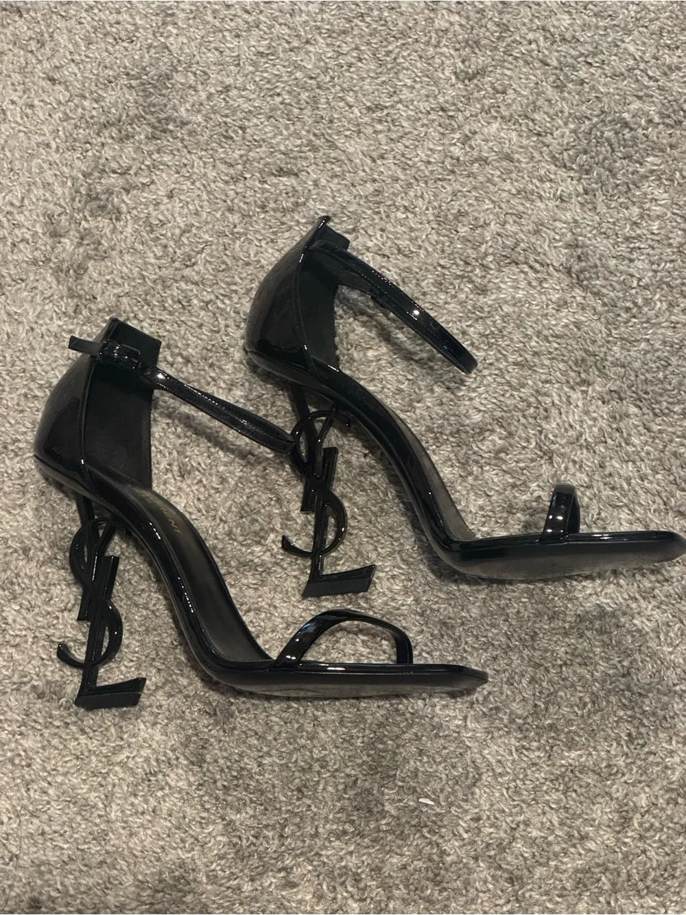 Saint Laurent Black Patent Logo-Detail Stiletto Sandals - Picture 2 of 6